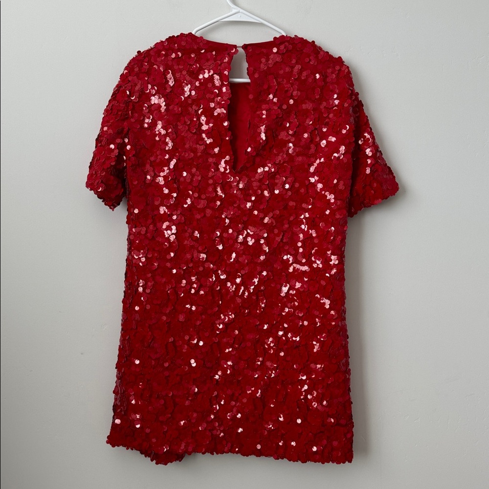 Zara Red Fully Sequined Mini Dress Size: L - Picture 7 of 9